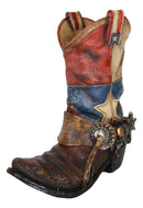 Rustic Western Star Texas Patriot Flag Cowboy Boot With Spur Floral Vase Planter