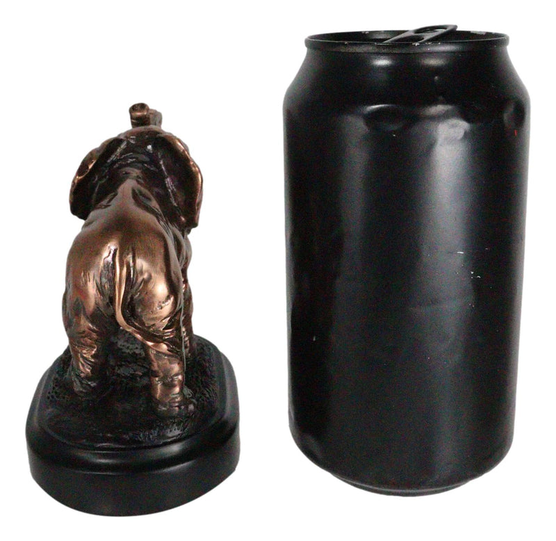 Small African Elephant Calf With Trunk Raised Bronzed Resin Figurine On Base