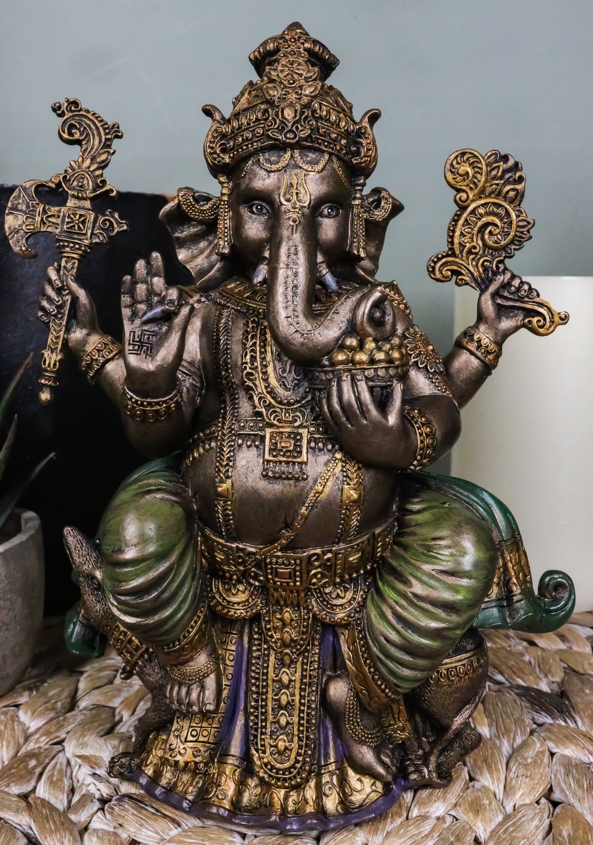 Ebros Hindu Lord Ganesha Sitting On Throne Statue Elephant God Hoysala Empire Ganapati - Ebros Gift