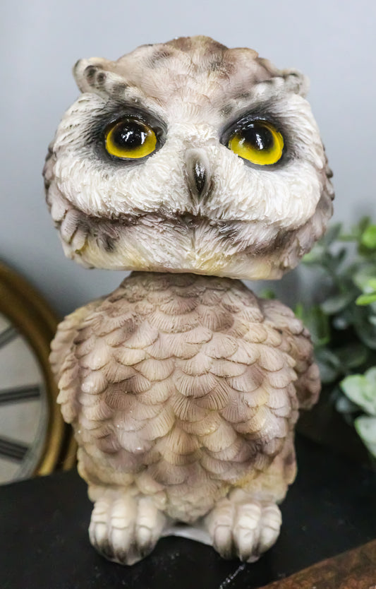 Adorable Chibi Brown Great Horned Owl Standing Bobblehead Figurine Bird Decor
