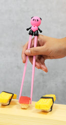 Hot Pink Love Giant Panda Reusable Training Chopsticks Set With Silicone Helper