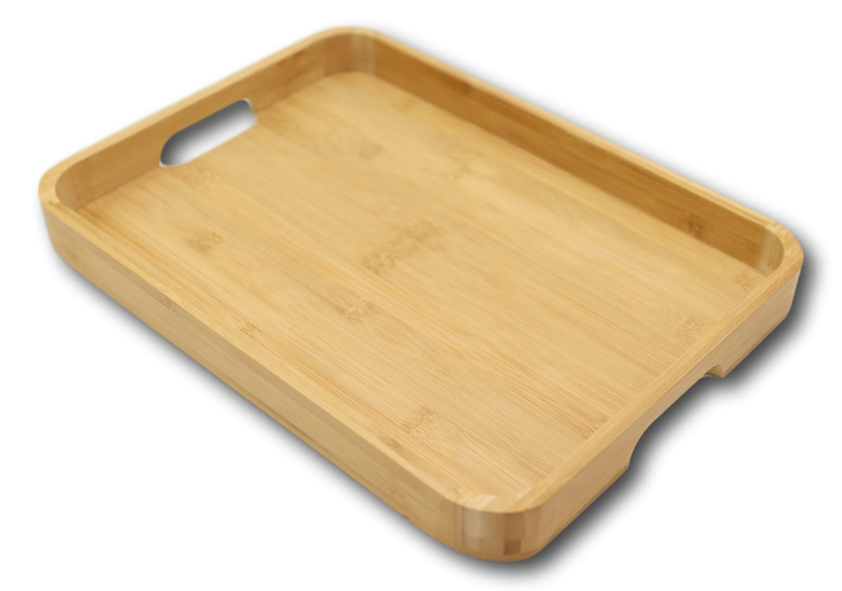 Sturdy Quality Smooth Bamboo Food Tea Butler Tray Platter With Handles 15"X11" - Ebros Gift