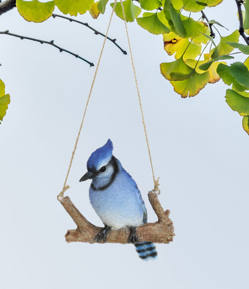 Home Garden Hanging Blue Jay Passerine Bird Perching on Branch Figurine Decor