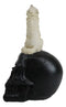 Gothic Full Moon Howling White Wolf Sitting On Black Macabre Skull Figurine