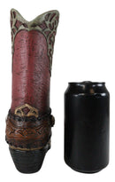 Rustic Western Red Brown Tooled Leather Scroll Lace Patterns Boot Floral Vase