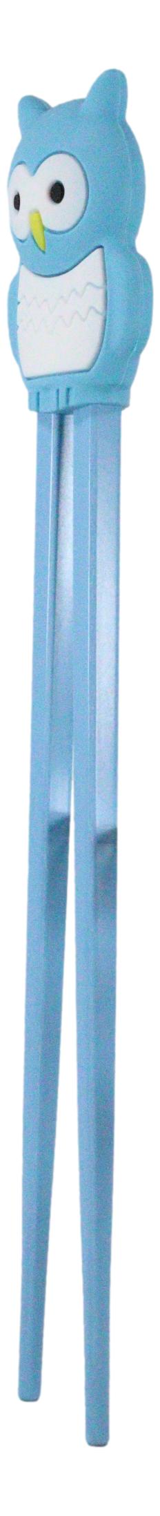 Sky Blue Night Owl Reusable Training Chopsticks Set With Silicone Helper Hinge - Ebros Gift