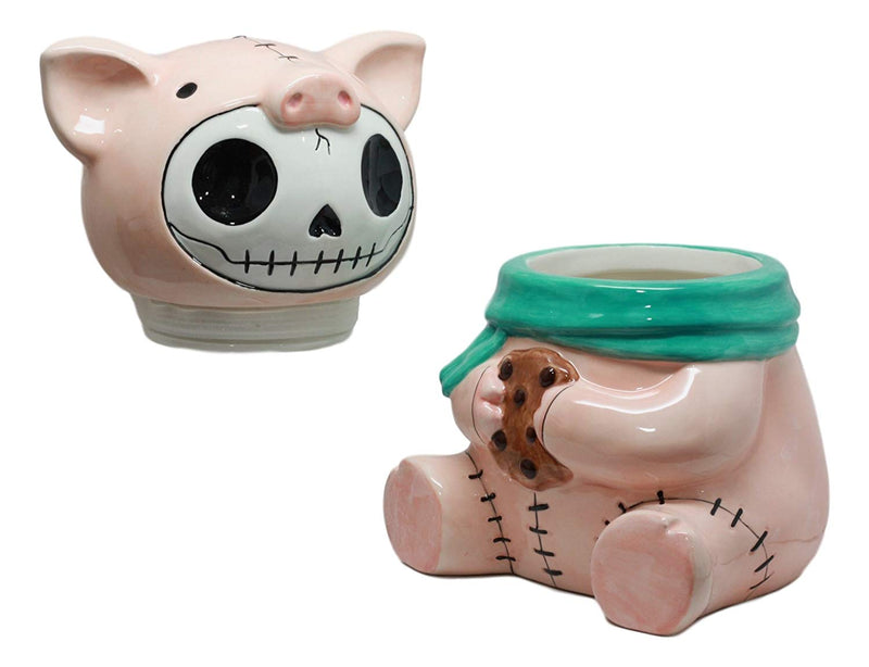 Ebros Furry Bones Bacon Ceramic Cookie Jar Cute Porky Pig Furrybones Skeleton Container Figurine Collectible Kitchen Hosting Dining Accessory