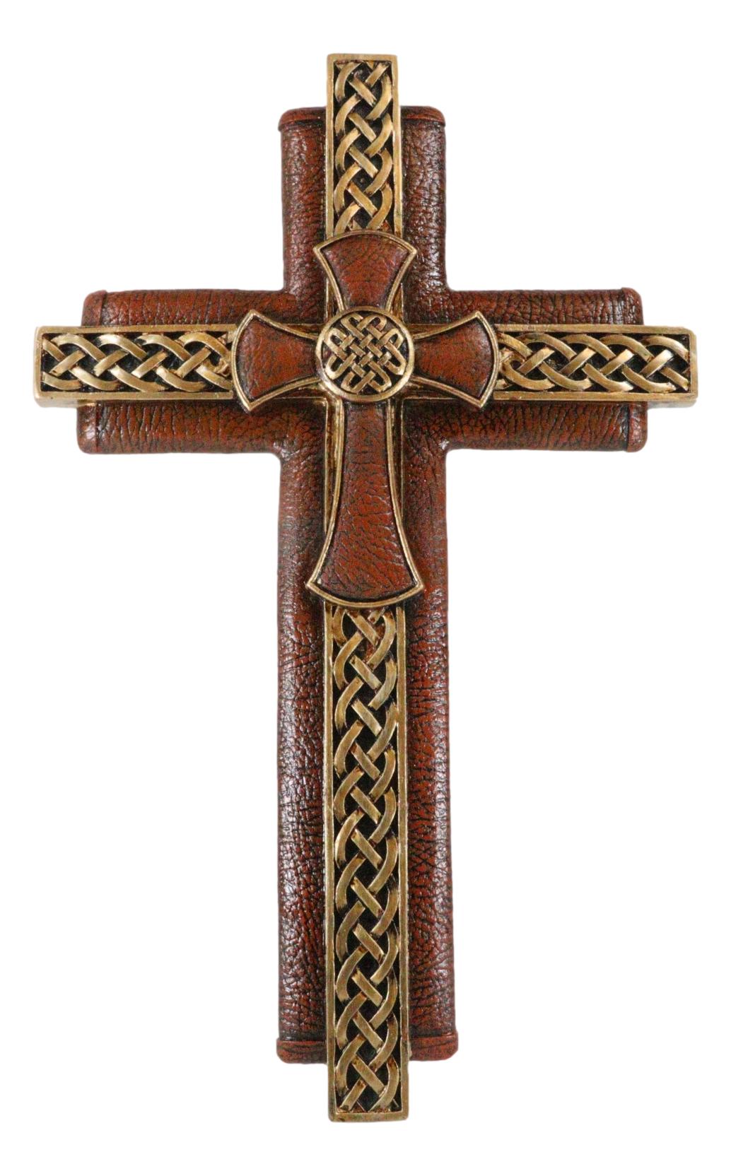 Rustic Celtic Knot Scrollwork Faux Tooled Leather Multiple Layered Wall Cross