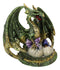 Metallic Green Gold Terra Mother Dragon Guarding 2 Wyrmlings In Eggs Figurine