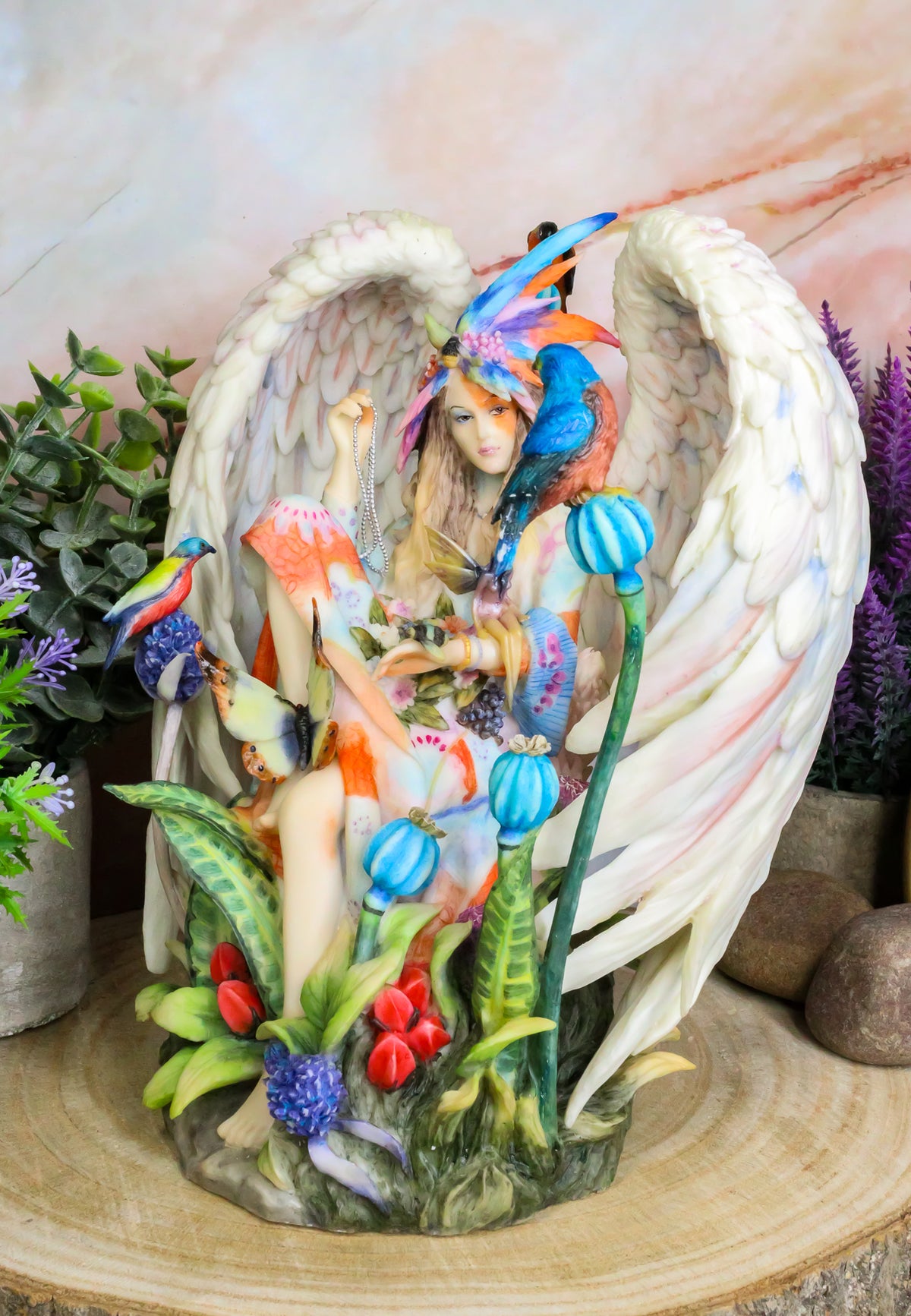 Ebros Sanctuary Sheila Wolk Angel Statue 8.5"Tall Angelic Beauty In Wildlife Nature Figurine