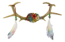 Rustic 8 Point Stag Deer Antlers Flowers And Feathers Rack Wall Hooks Plaque