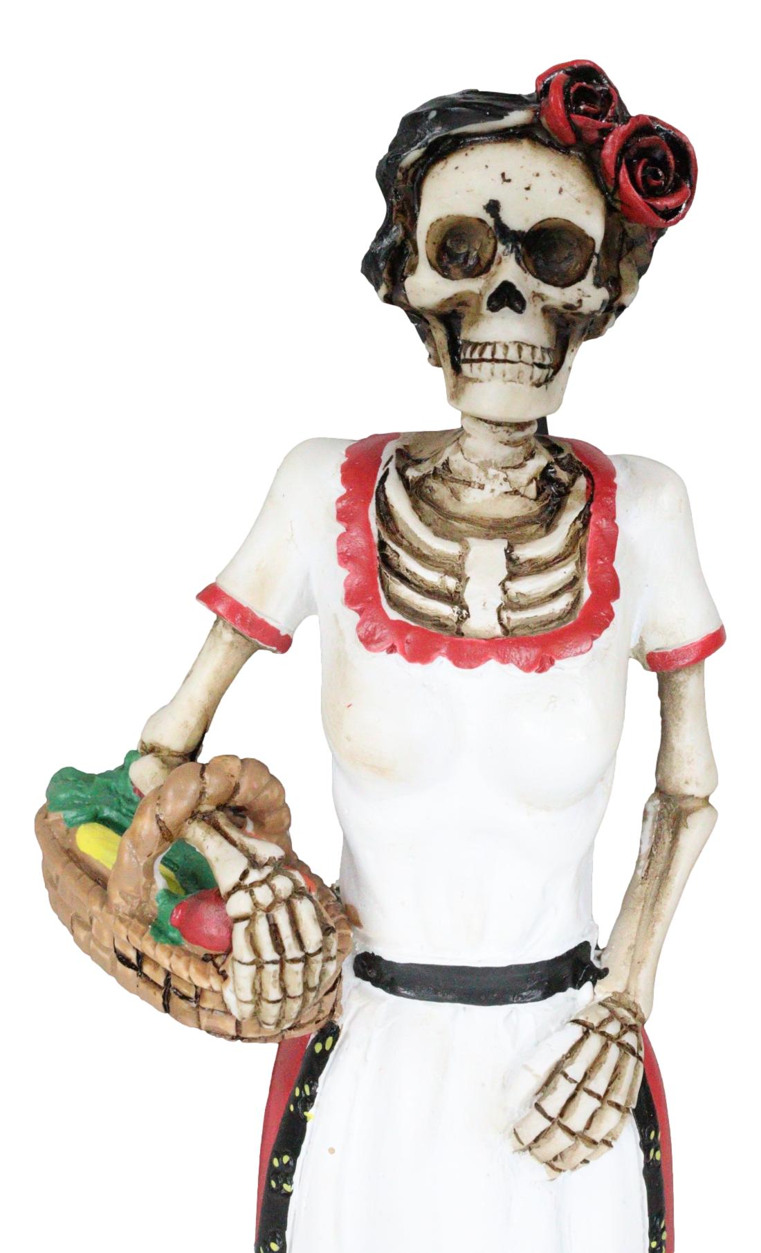 Day of The Dead Traditional Senorita Mexican Lady With Fruit Basket Figurine