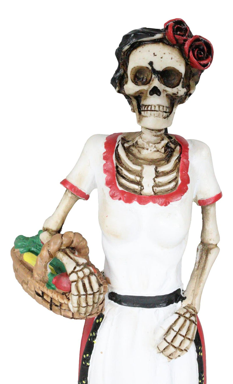 Day of The Dead Traditional Senorita Mexican Lady With Fruit Basket Figurine
