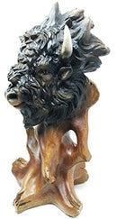 Ebros Gift Grassland Herd Grand American Bison Buffalo Bust Statue in Faux Wood Resin Finish Figurine Home Decor Sculpture As Cultural Heritage Indigenous Indian Themed Accent