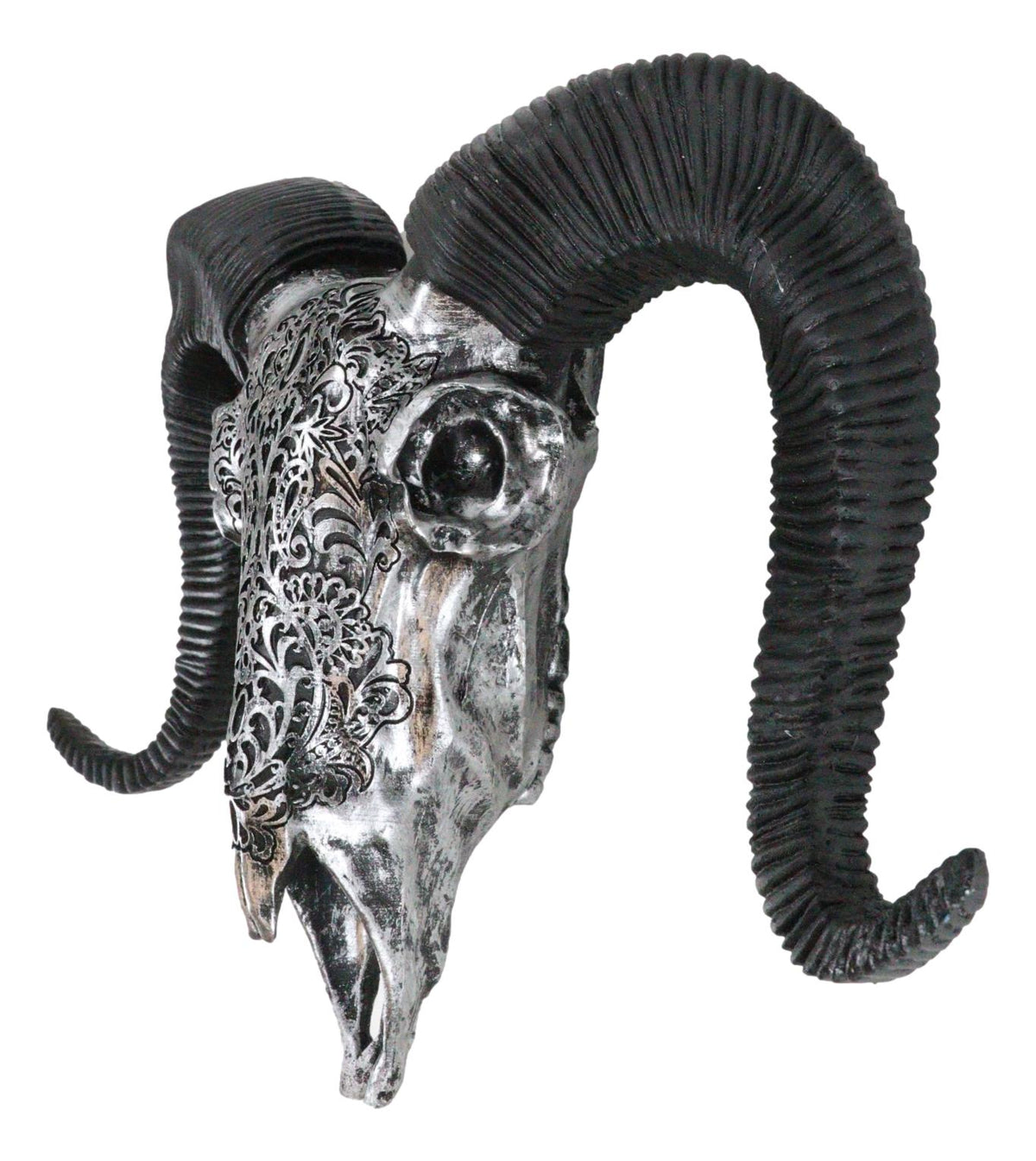 Silver Tribal Floral Vines Tooled Filigree Corsican Ram Cow Skull Wall Decor