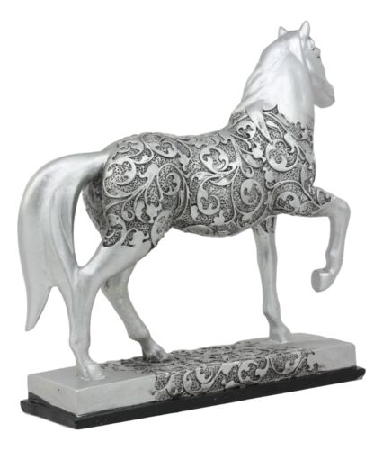 Ebros Equestrian Filigree Graceful Sauntering Silver Horse Statue 7.75" Long