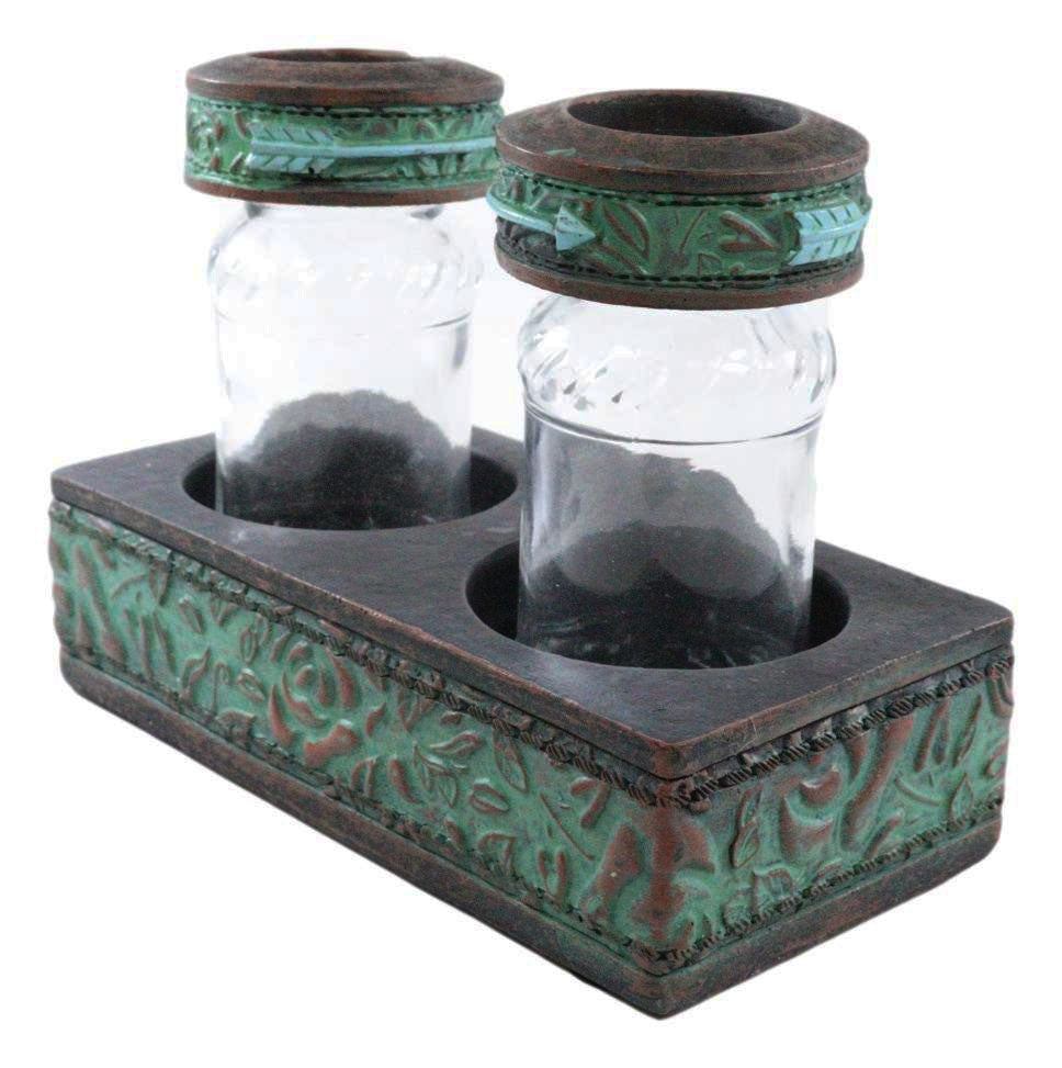 Southwestern Indian Spirit Arrow Floral Scroll Salt And Pepper Shakers Holder