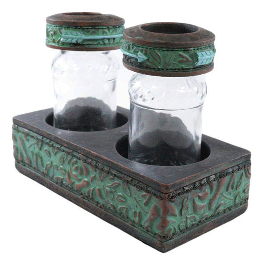 Southwestern Indian Spirit Arrow Floral Scroll Salt And Pepper Shakers Holder