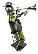 Ebros Gift Festival Trumpet Player Hand Made Metal Wine Bottle Holder Caddy Decor 14"H