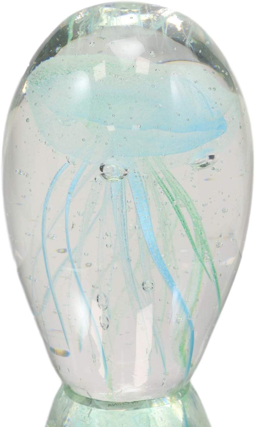 Ebros Gift Nautical Teal Blue and Green Hand Blown Glass Art Glow in The Dark Jellyfish Figurine Coastal Ocean Under The Sea Paperweight Office Desktop Table Decor Accent