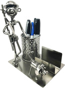 Outdoor Hunter With Dog Metal Desk Stationery And Business Card Holder Organizer