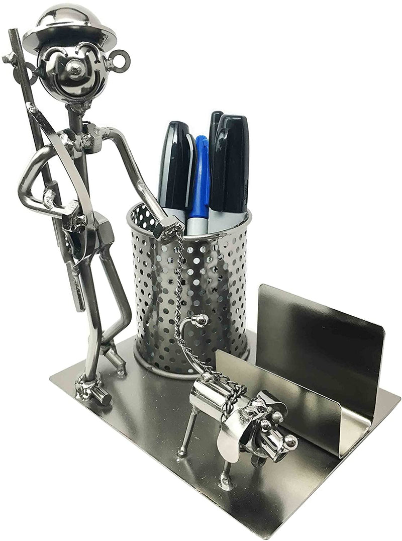 Outdoor Hunter With Dog Metal Desk Stationery And Business Card Holder Organizer