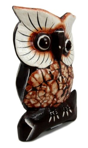 Balinese Wood Handicrafts Forest Owl Family Set of 3 Decorative Figurines 6"H
