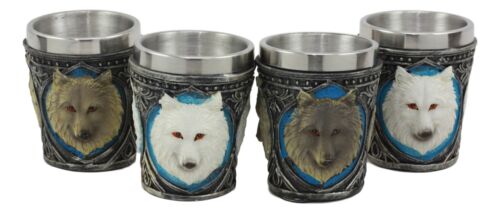 Mythical Fantasy Albino And Gray Wolf Shot Glasses 2-Ounce Set Of 4 Novelties