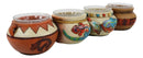 Southwest Pueblo Aztec Symbols Jars 4 Votive Tea Light Candles Holder Sculpture