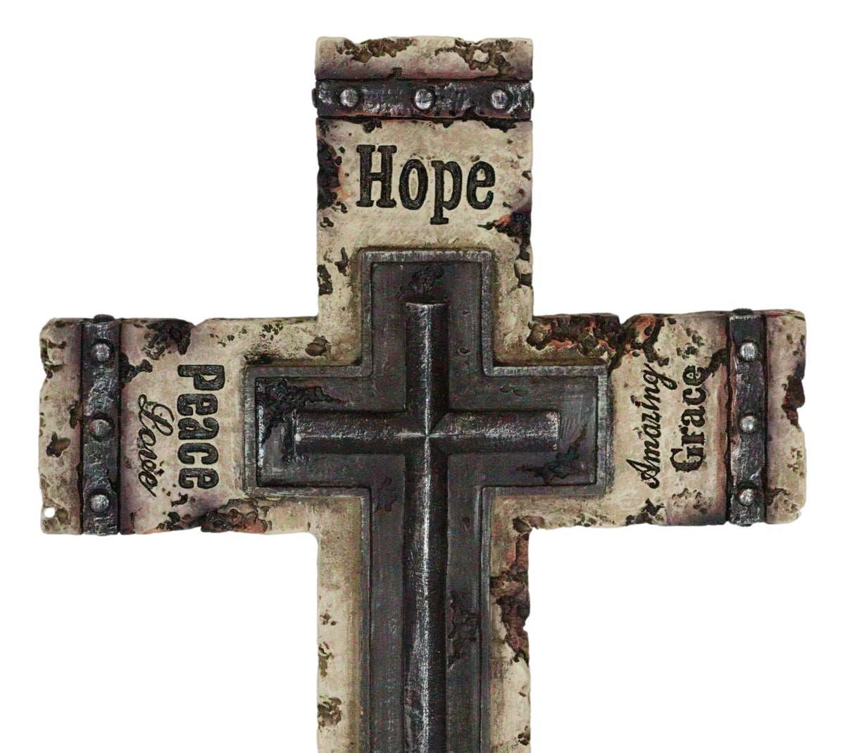Rustic Western Christian Love Hope Peace Amazing Grace Bible Verse Wall Cross - Ebros Gift
