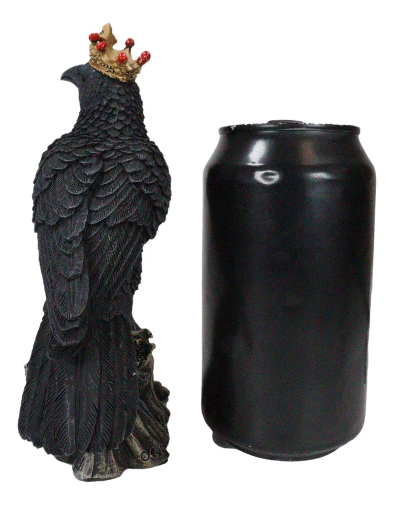 Macabre Gothic Royal Crowned Raven King Perching On Tree Stump Figurine 6.5"H