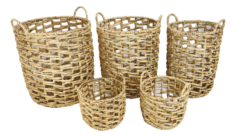 Western Farmhouse Stylish Hand Woven Nesting Storage Wicker Baskets Set Of 5
