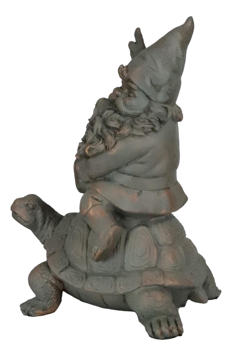 Adventurous Mr Gnome Sitting On Wild Rodeo Giant Tortoise Garden Figurine Decor