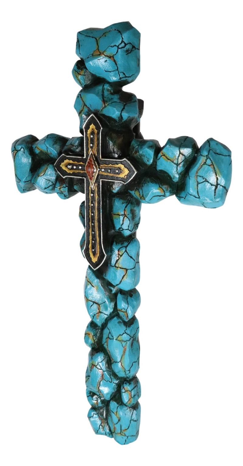 Southwest Western Crackled Turquoise Pebble Rock Beads Layered Wall Cross Decor