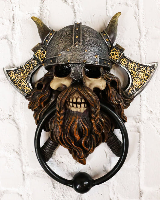 Viking Norse Berserker Warrior Chieftain Skull Rune Axes Decorative Door Knocker