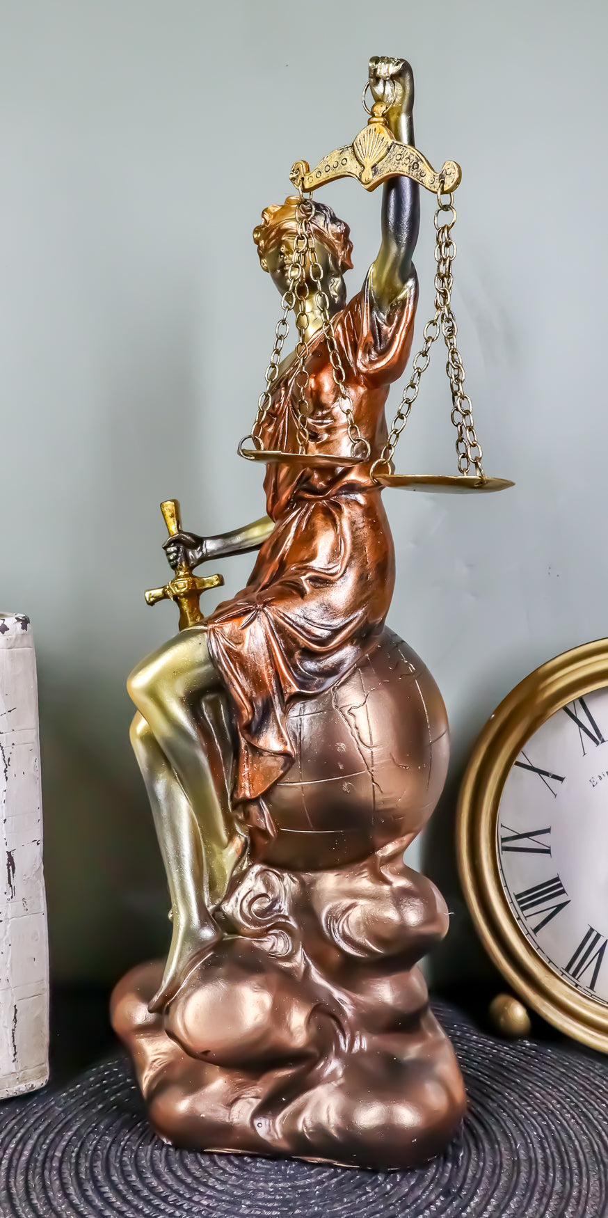 Ebros Greek Blind Lady Of Justice La Justica Sitting On Globe Figurine 13.25"H - Ebros Gift