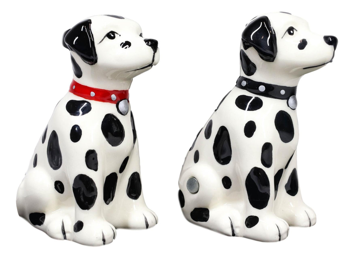 Black And White Spotted Dalmatian Dogs Puppies Magnetic Salt Pepper Shakers Set - Ebros Gift