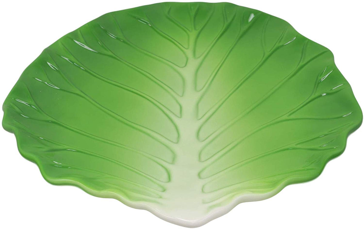 Ebros 12" Wide Green Cabbage Leaf Shaped Serving Plate Dish Platter SET OF 3 - Ebros Gift