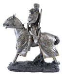Medieval Fleur De Lis French Knight With Dragon Helmet On Armored Horse Statue