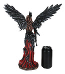 Gothic Raven Crow Trainer Angel Fairy In Black And Crimson Feather Gown Statue