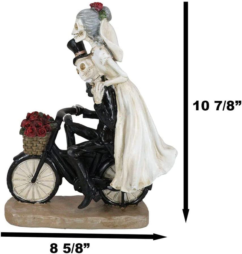 Day Of The Dead Just Married Wedding Bride Groom Skeletons On Bicycle Figurine