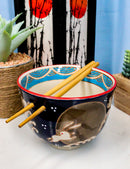 Ebros Rabbits Full Moon Ramen Noodles Bowl With Built In Chopsticks & Rest Set