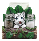 Ebros Rainforest White Tiger Cub Dinner Napkins & Salt Pepper Shakers Holder Set