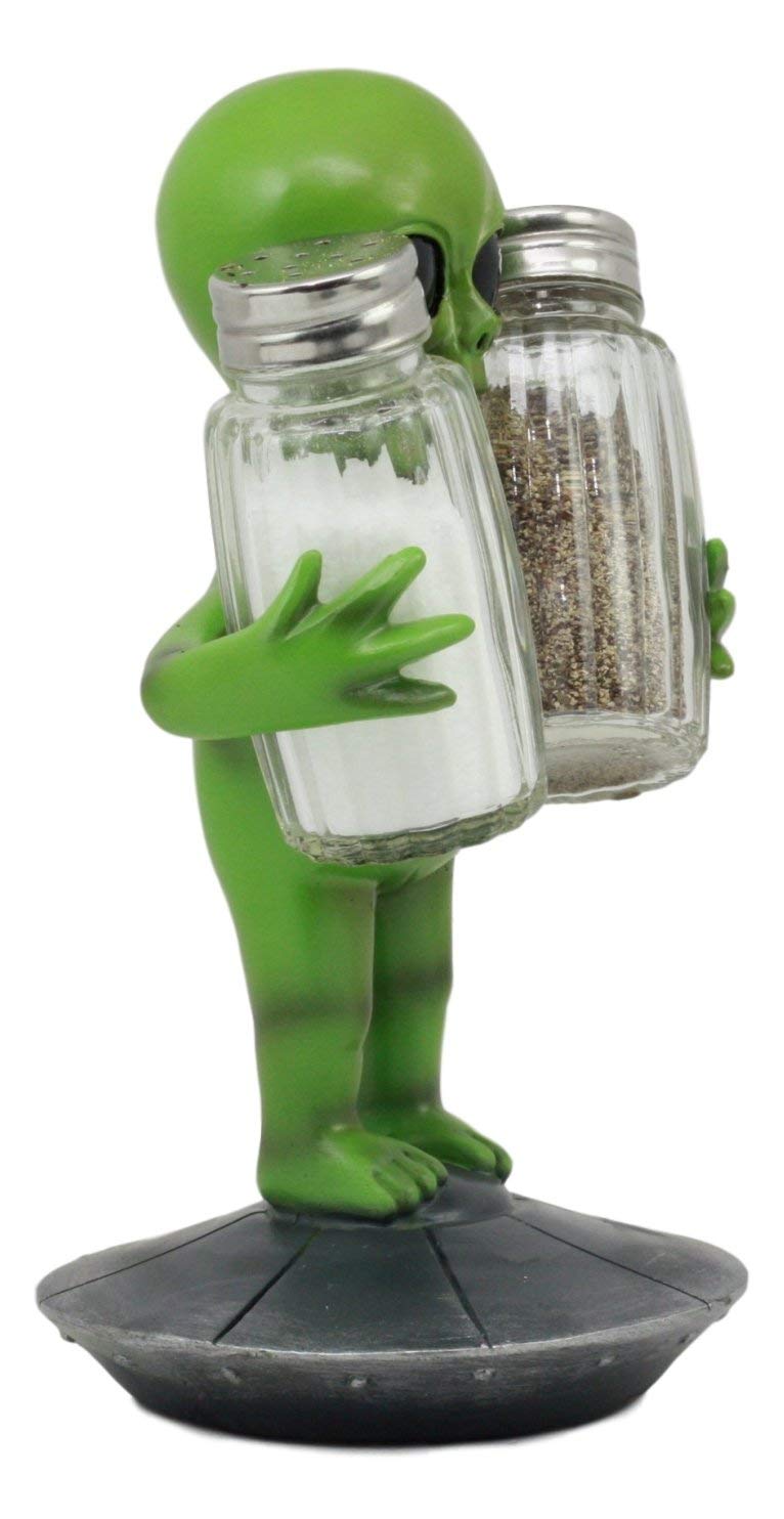 Ebros UFO Green Alien On Flying Saucer Spaceship Salt And Pepper Shakers Set