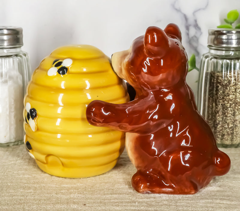 Ebros Bear Hugging Beehive With Bumblebees Ceramic Salt And Pepper Shakers Set