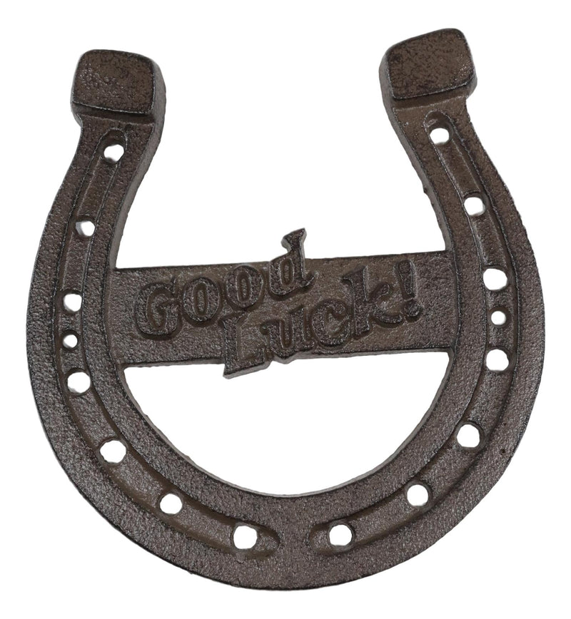 Rustic Western Cast Iron Metal Horseshoe with Good Luck Sign Wall Decor Plaque