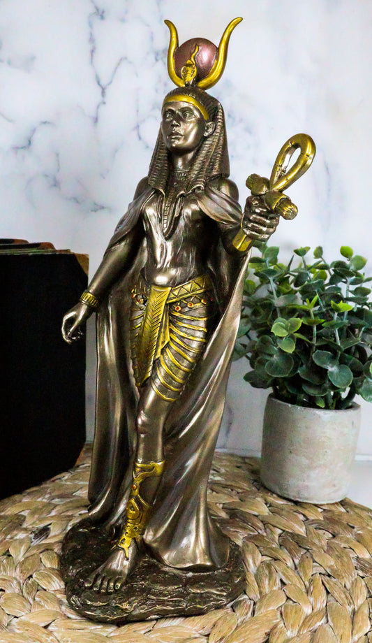 Egyptian Deity Goddess Hathor Holding Ankh Statue Patroness Of Love Motherhood - Ebros Gift