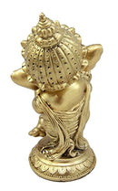 Hindu Elephant God Ritual Dancing Ganesha With Mridangam Drum Golden Statue 6"H