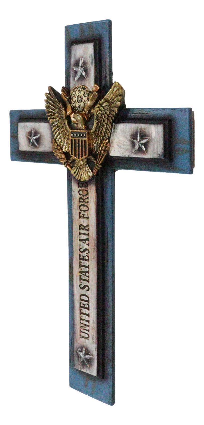 Large Western USA Air Force Patriotic Bald Eagle Emblem Blue Memorial Wall Cross