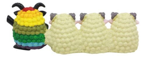 Rainbow Black Sheep In Family Of White Sheep Figurine 5.75"L Animal Farm Decor